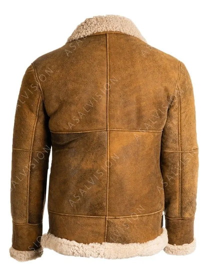 Bomber Fur Shearling Aviator Sheepskin Leather Brown Jacket