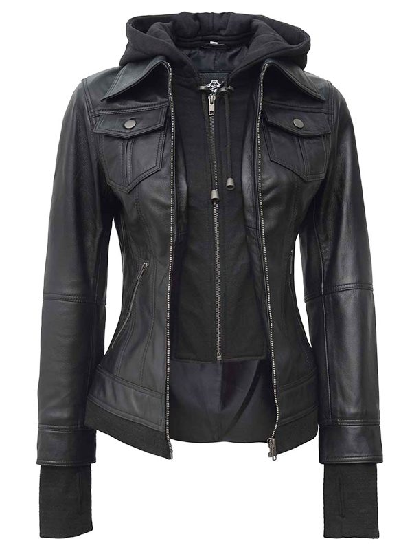Bomber Hooded Leather Jacket