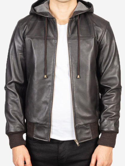 Bomber Leather Jacket With Hood