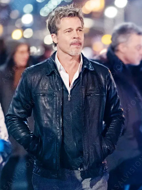 Brad Pitt Black Genuine Leather Jacket