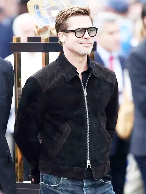 Brad Pitt F1 Movie 2025 Sonny Hayes Black Suede Leather Jacket