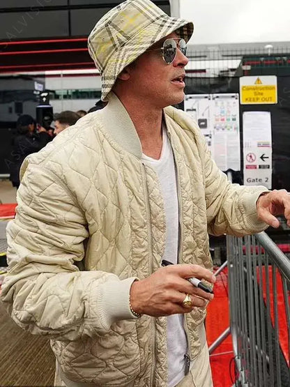 Brad Pitt Formula 1 (F1) 2025 Sonny Hayes Quilted Bomber Jacket