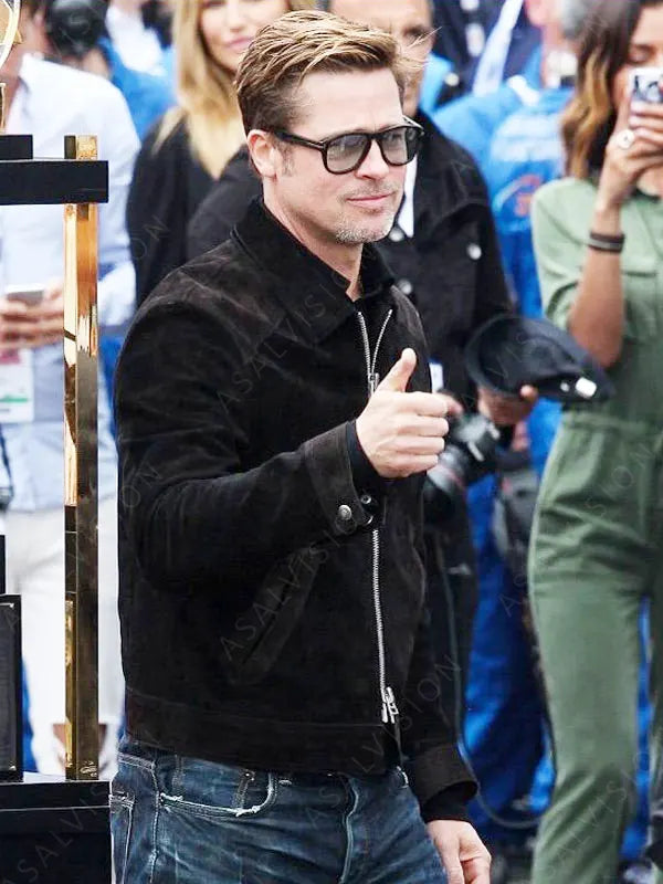 Brad Pitt Formula 1 (F1) Movie 2025 Sonny Hayes Black Suede Leather Jacket