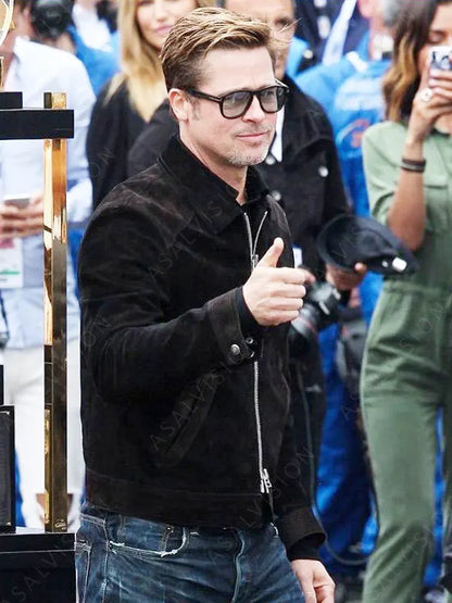 Brad Pitt Formula 1 (F1) Movie 2025 Sonny Hayes Black Suede Leather Jacket
