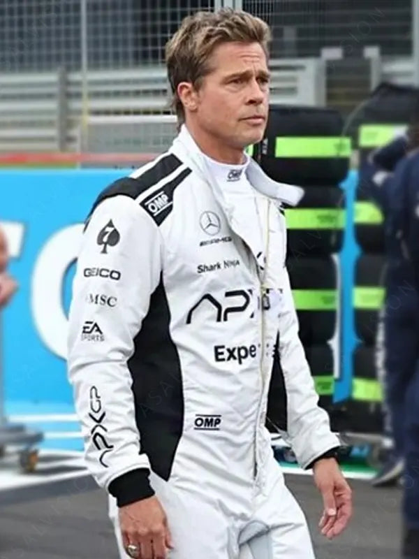 Brad Pitt Racing Leather Moto Jacket