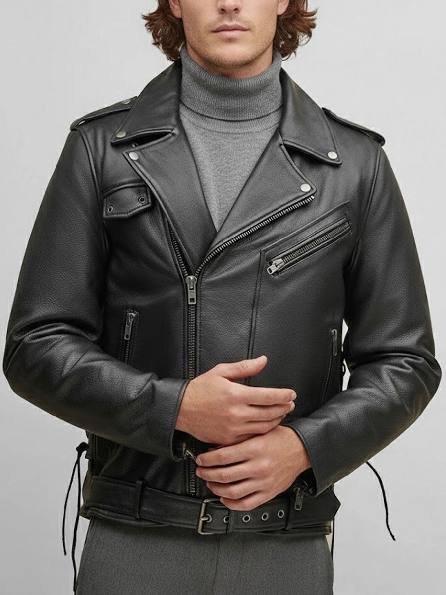 Bravik Black Genuine Leather Biker Jacket