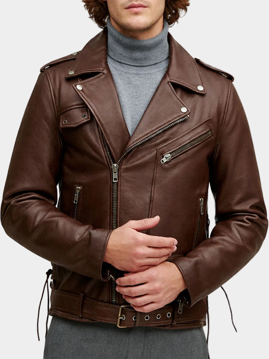 Brown Genuine Leather Biker Jacket