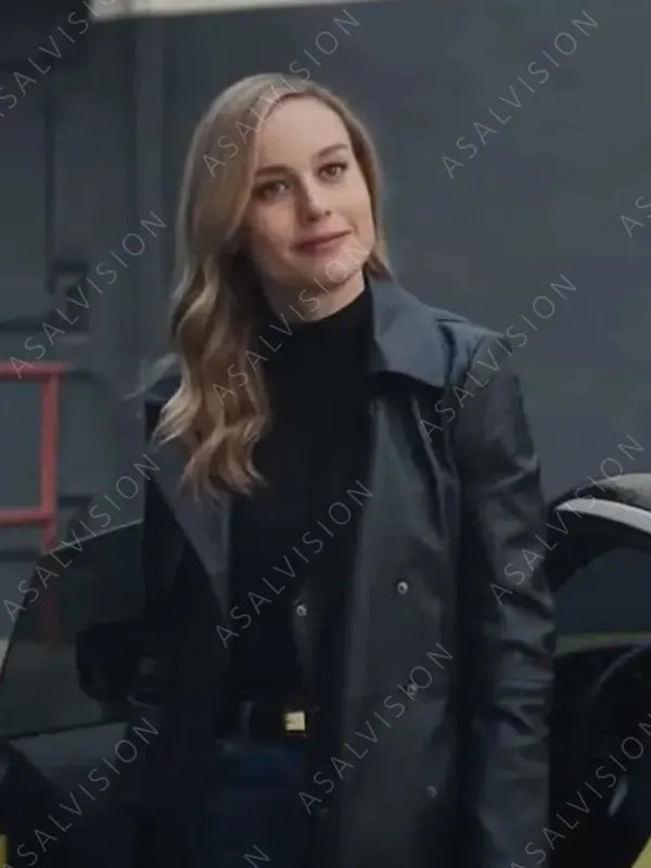 Brie Larson Fast X 2023 Tess Black Leather Trench Coat