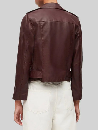 Brie Sheridan Virgin River Season 4 Zibby Allen Dark Brown Leather Jacket