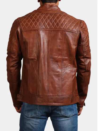 Brown Cafe Racer Motorcycle Quilted Leather Jacket
