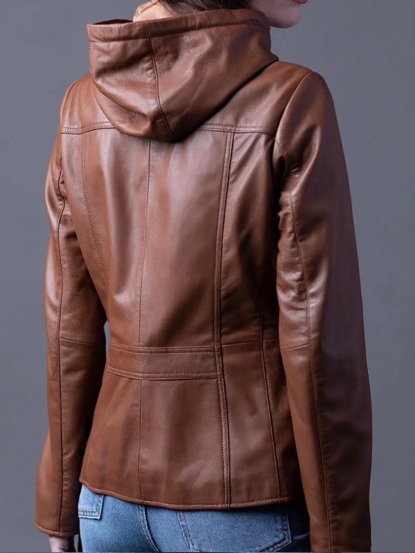 Brown Hooded Leather Jacket