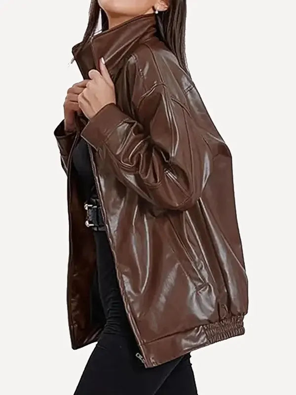 Brown Oversized Leather Jacket Women