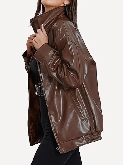 Brown Oversized Leather Jacket Women