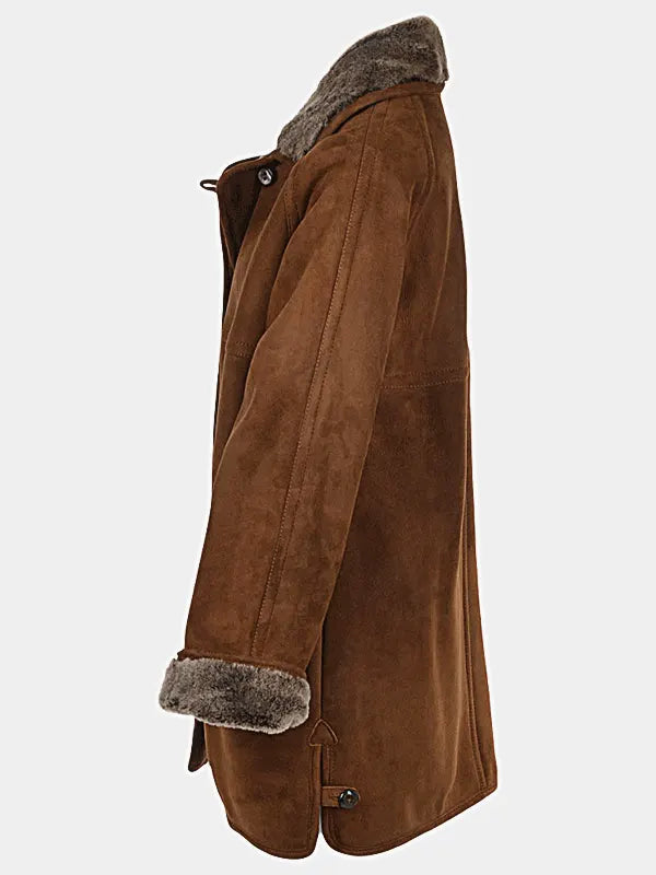 Brown Shearling Suede Leather Coat for Women