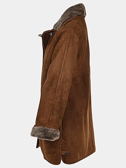 Brown Shearling Suede Leather Coat for Women