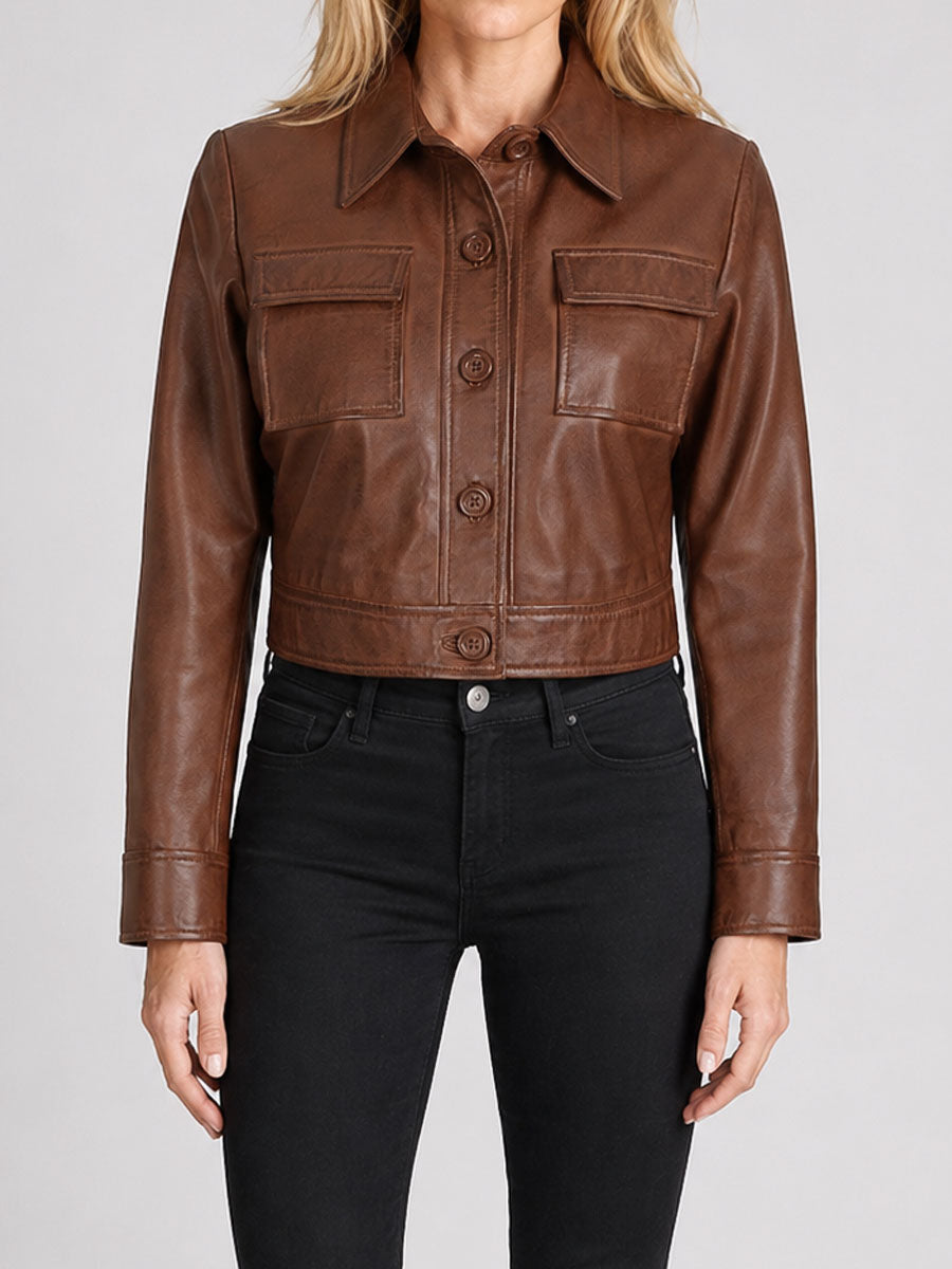 Cassidy Brown Cropped Leather Jacket
