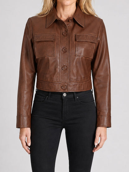 Cassidy Brown Cropped Leather Jacket