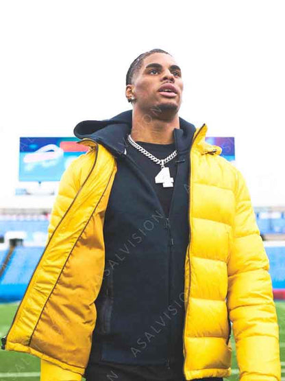 Buffalo Bills NFL 2024 Keon Coleman Yellow Hooded Collar Puffer Jacket