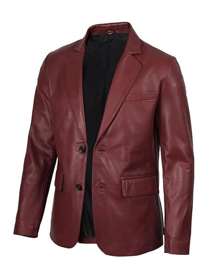 Burgundy Leather Blazer For Men