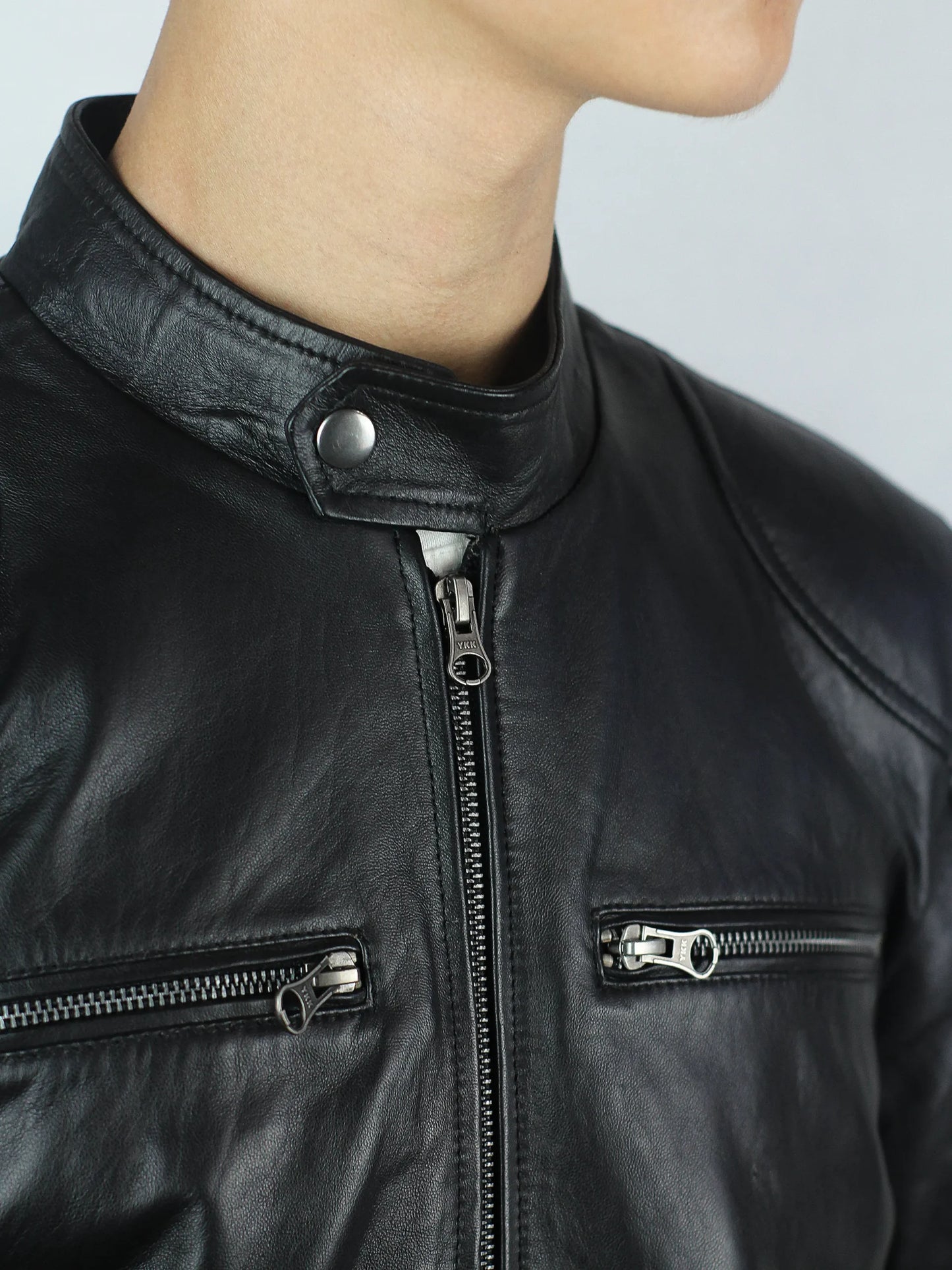 Cafe Racer Black Lambskin Leather Biker Jacket