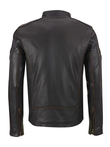 Cafe Racer Brown Stripe Leather Jacket For Men’s