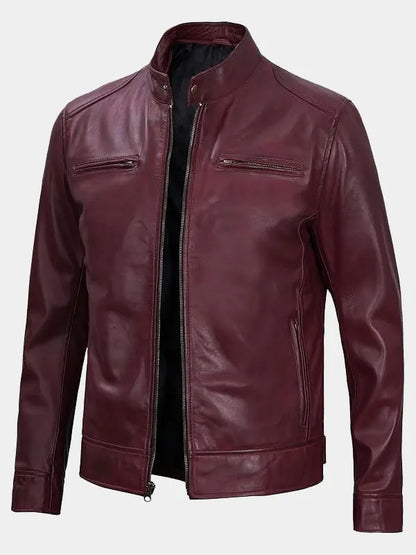 Cafe Racer Burgundy Leather Jacket