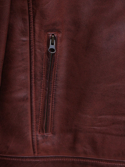 Cafe Racer Lambskin Leather Jacket In Cognac Brown Color
