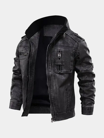 Cafe Racer Men's Distressed Black Stand Up Collar Leather Jacket