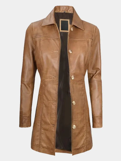 Camel Brown Premium Real Sheepskin Leather Coat