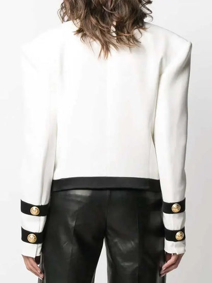 Camille Razat White And Black Military Jacket