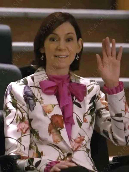Carrie Preston TV Series Elsbeth 2024 Elsbeth Tascioni White Floral Blazer