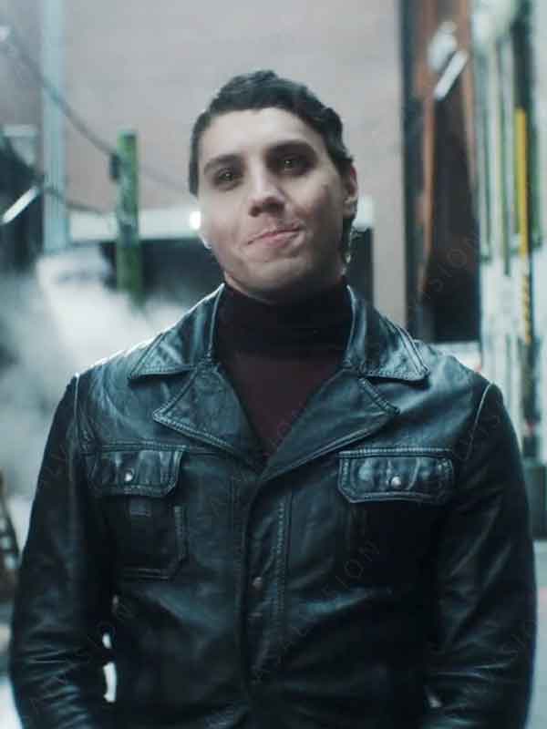 Cat King TV Series Dead Boy Detectives Lukas Gage Black Buttoned Leather Jacket