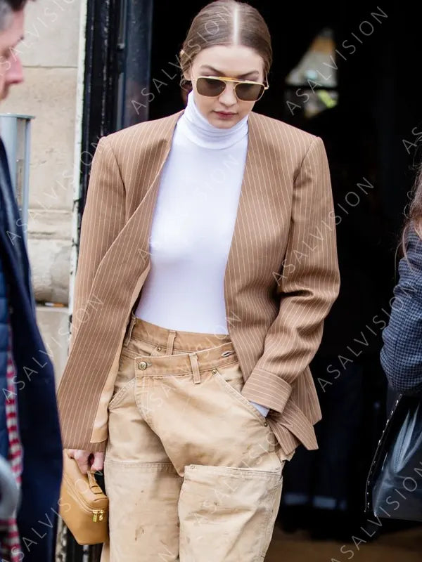 Celebrity Gigi Hadid Brown Checked Blazer