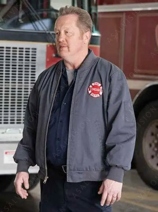 Chicago Fire Randall Mouch McHolland Grey Cotton Bomber Jacket