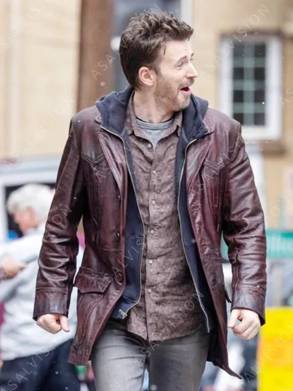 Chris Evans Red One Jack O’Malley Brown Vintage Leather Jacket