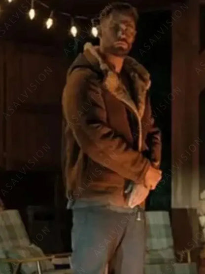 Chris Hemsworth Extraction 2 Brown Shearling Sheepskin Leather Jacket
