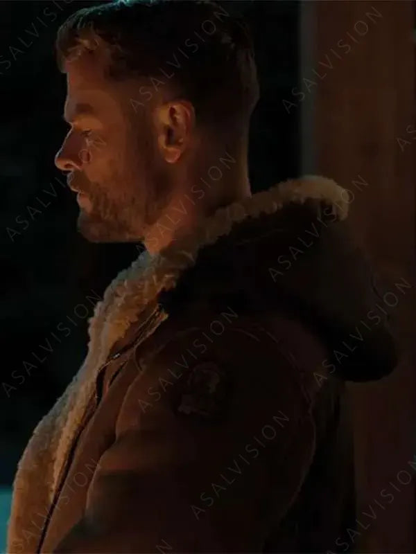 Chris Hemsworth Extraction 2 Tyler Rake Brown Shearling Sheepskin Leather Jacket