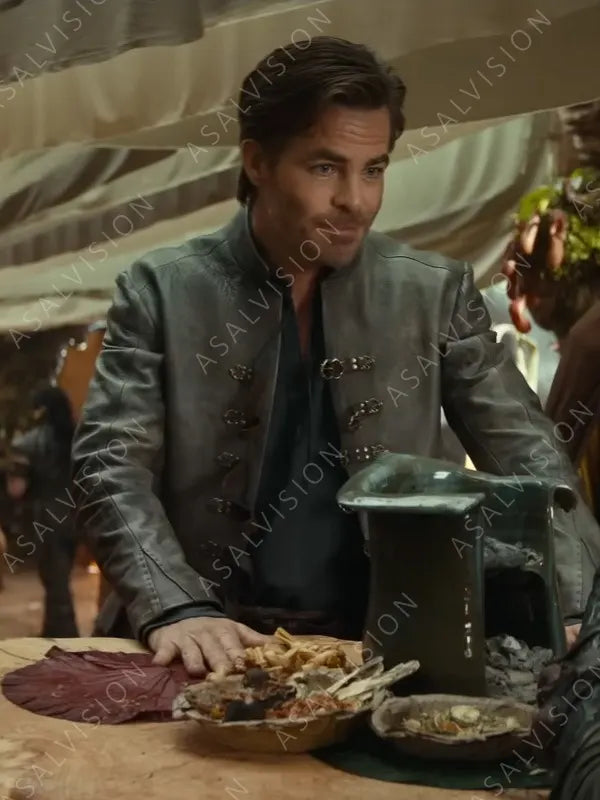 Chris Pine Dungeons & Dragons Honor Among Thieves Edgin Darvis Grey Leather Jacket