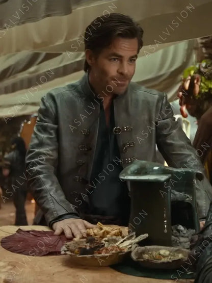 Chris Pine Dungeons & Dragons Honor Among Thieves Edgin Darvis Grey Leather Jacket