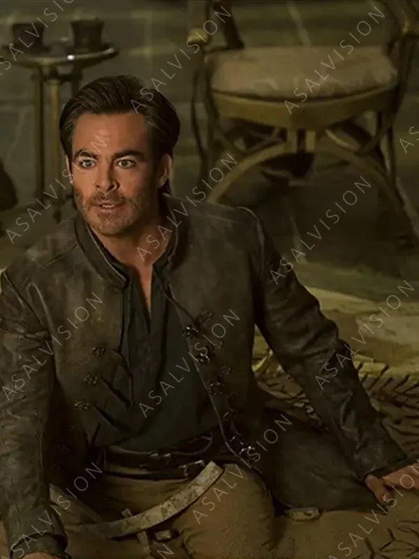 Chris Pine Dungeons & Dragons Honor Among Thieves Grey Leather Jacket
