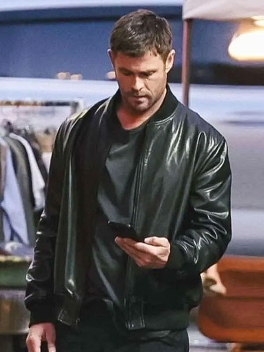 Chris Hemsworth Crime 101 Bomber Leather Jacket