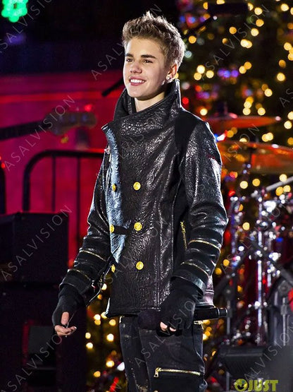 Christmas Concert Double Breasted Black Leather Jacket
