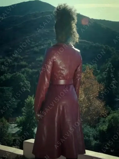 Ciarra Carter Exceptional Beings 2023 Athena Red Trench Leather Coat