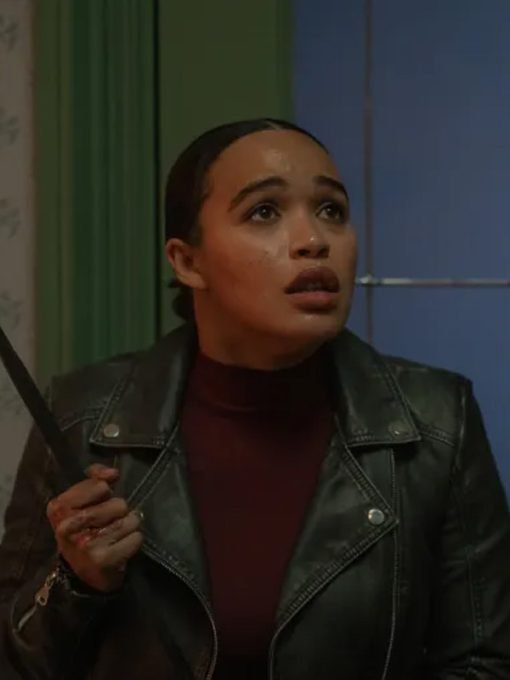 Cleopatra Coleman Movie Cobweb 2023 Miss Devine Black Biker Leather Jacket