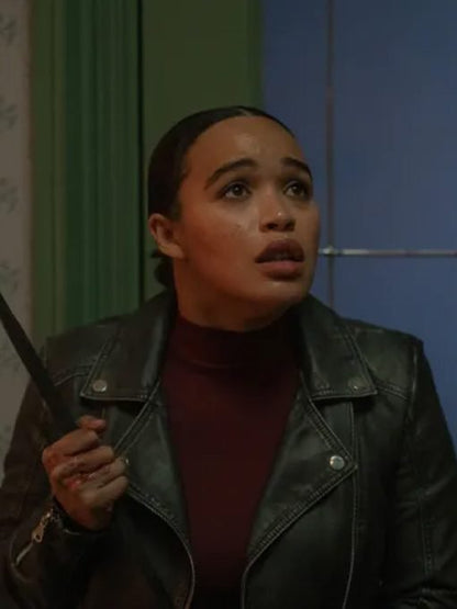 Cleopatra Coleman Movie Cobweb 2023 Miss Devine Black Biker Leather Jacket