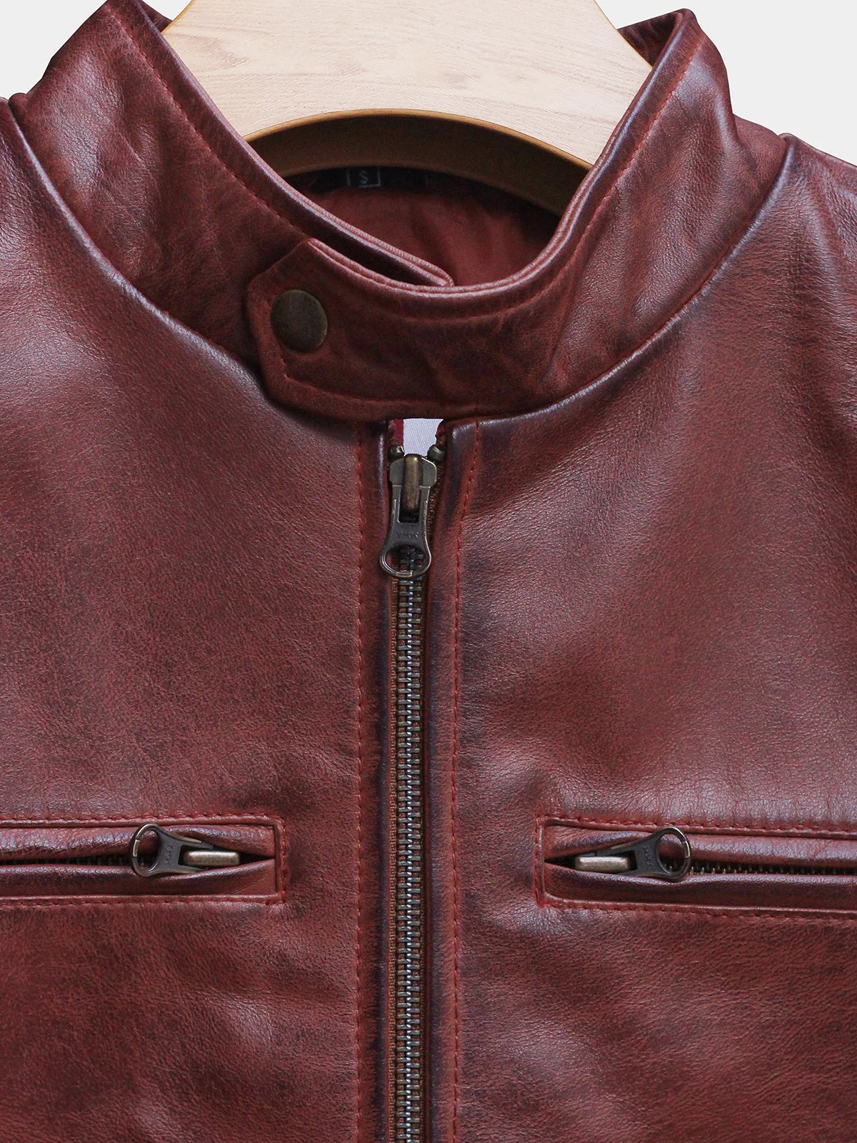 Close look of Cafe Racer Lambskin Leather Jacket For Men