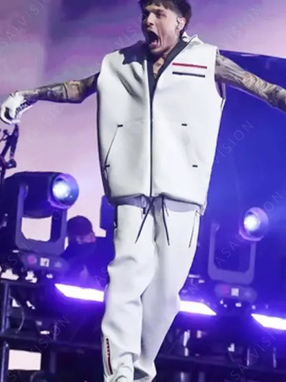 Coachella 2024 Mexican Singer Peso Pluma White Hooded Vest