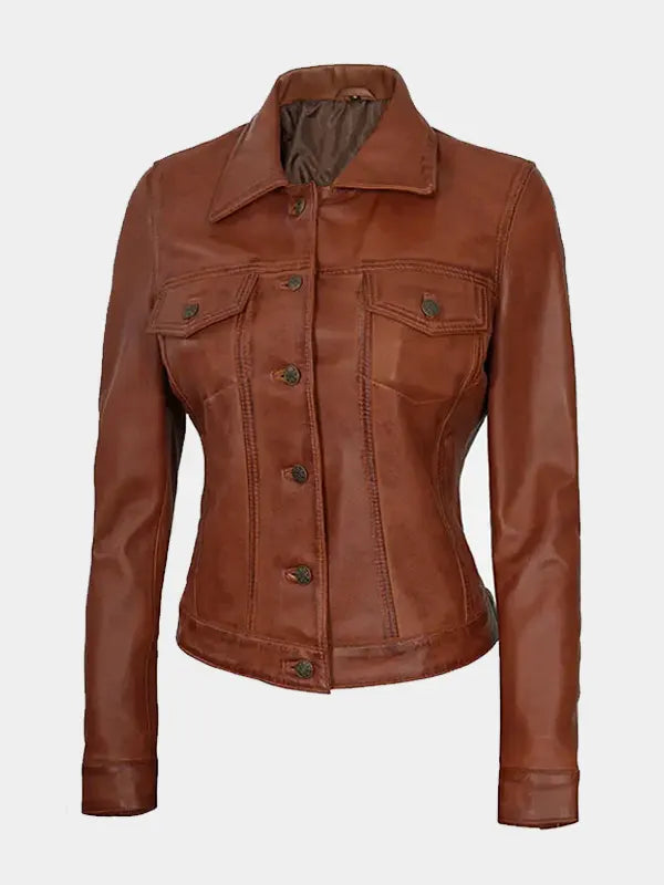 Cognac Trucker Leather Jacket
