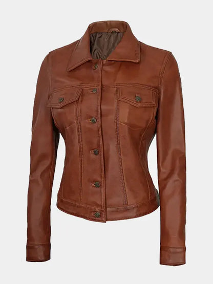 Cognac Trucker Leather Jacket