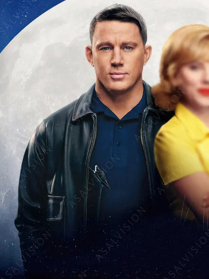 Cole Davis Fly Me To The Moon 2024 Channing Tatum Black Leather Jacket